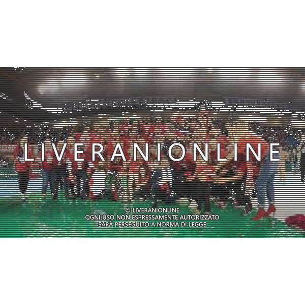 Roberto Bartomeoli/LMedia - Play Off - Cucine Lube Civitanova vs Sir Safety Conad Perugia - Volleyball Italian Serie A Men Superleague Championship 2021/2022 May 11 2022 - Eurosuole Forum Civitanova Marche, Italy Play Off - Cucine Lube Civitanova vs Sir Safety Conad Perugia Photo showing: Cucine Lube Civitanova Shield Party @Roberto Bartomeoli/LiveMedia / AGENZIA ALDO LIVERANI SAS