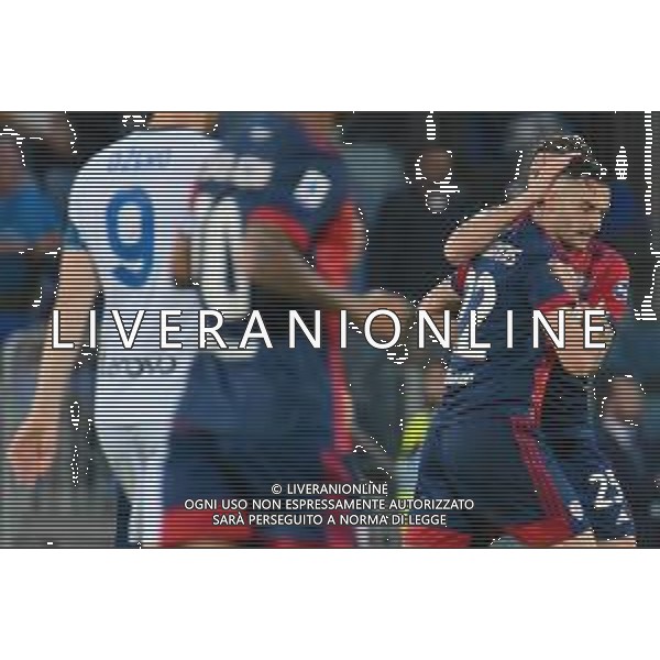 15-5-2022. Cagliari Calcio-Inter F.C., 37° giornata Serie A 2021/2022. Italia, Sardegna, Cagliari, stadio Unipol Domus. Salvatore Moi/Aldo Liverani s.a.s.. Nella foto: Gol del Cagliari contro Inter in casa, nello stadio Unipol Domus di Cagliari. Segna: Charalampos Lykogiannis Cagliari - esultanza ©MOI / AGENZIA ALDO LIVERANI SAS