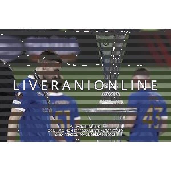 Francesco Scaccianoce/LMedia - UEFA Europa League 2022 Final - Eintracht vs Rangers - football Europa League match 2021/2022 May 18 2022 - Estadio Ramon Sanchez-Pizjuan Seville, Spain UEFA Europa League 2022 Final - Eintracht vs Rangers Photo showing: A general view of the UEFA EUROPA LEAGUE trophy @Francesco Scaccianoce/LiveMedia /AGENZIA ALDO LIVERANI SAS