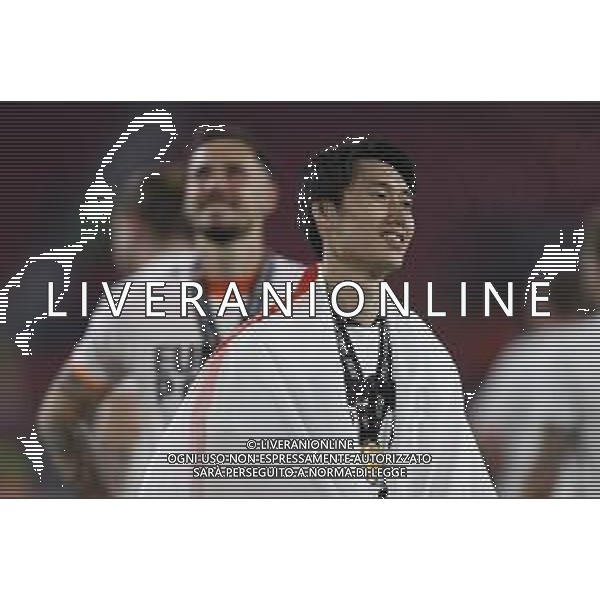 Francesco Scaccianoce/LMedia - UEFA Europa League 2022 Final - Eintracht vs Rangers - football Europa League match 2021/2022 May 18 2022 - Estadio Ramon Sanchez-Pizjuan Seville, Spain UEFA Europa League 2022 Final - Eintracht vs Rangers Photo showing: Daichi Kamada (Eintracht Frankfurt) celebrates wearing the gold medal @Francesco Scaccianoce/LiveMedia /Ag. Aldo Liverani Sas