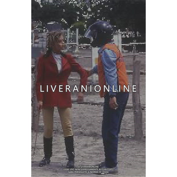 RETROSPETTIVA ISABELLA FERRARI ATTRICE NELLA FOTO ISABELLA FERRARI CON JERRY CALA\' NELL\'ANNO 1985 SET DEL FILM “IL RAGAZZO DEL PONY EXPRESS“ AG ALDO LIVERANI SAS 