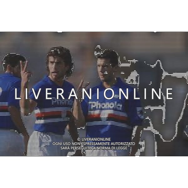RETROSPETTIVA LUCA PELLEGRINI CALCIATORE NELLA FOTO CON LA MAGLIA DELLA SAMPDORIA 1987-1988 CON GIANLUCA VIALLI ©DFP/ARCHIVIO AGENZIA ALDO LIVERANI SAS