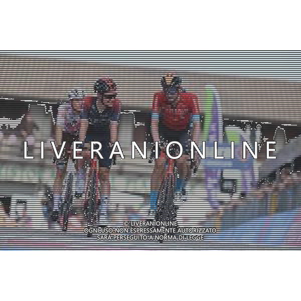 27-05-2022 Giro D\'italia; Tappa 19 Marano Lagunare - Santuario Di Castelmonte; 2022, Bahrain - Victorious; 2022, Ineos - Grenadiers; Poels, Wouter; Tulett, Ben; Santuario Di Castelmonte; ©SIROTTI/AGENZIA ALDO LIVERANI SAS
