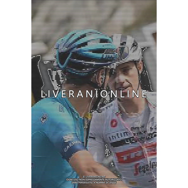28-05-2022 Giro D\'italia; Tappa 20 Belluno - Passo Fedaia; 2022, Astana - Qazaqstan; 2022, Trek - Segafredo; Nibali, Vincenzo; Lopez, Juan Pedro; Passo Fedaia; ©SIROTTI/AGENZIA ALDO LIVERANI SAS