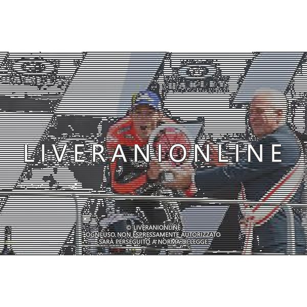 Alessio Marini/LMedia - Gran Premio d\'Italia Oakley Race - MotoGP World Championship<stagioneSportiva> May 29 2022 - Mugello International Circuit Scarperia (FI), Italy Gran Premio d\'Italia Oakley Race Photo showing: Espargaro Aleix Spa Aprilia Racing Aprilia celebrates third place @Alessio Marini/LiveMedia /AGENZIA ALDO LIVERANI SAS