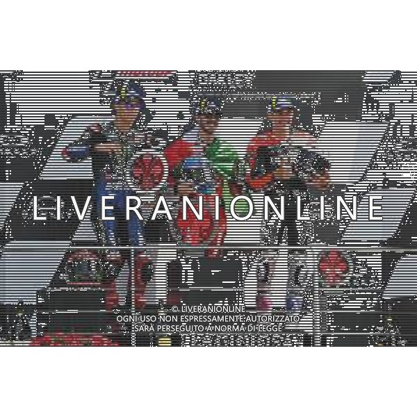 Alessio Marini/LMedia - Gran Premio d\'Italia Oakley Race - MotoGP World Championship<stagioneSportiva> May 29 2022 - Mugello International Circuit Scarperia (FI), Italy Gran Premio d\'Italia Oakley Race Photo showing: the podium of MotoGP with Espargaro Aleix Spa Aprilia Racing Aprilia (third place), Quartararo Fabio Fra Monster Energy Yamaha Motogp Yamaha (second place) and Bagnaia Francesco Ita Ducati Lenovo Team Ducati (first Place) @Alessio Marini/LiveMedia /AGENZIA ALDO LIVERANI SAS