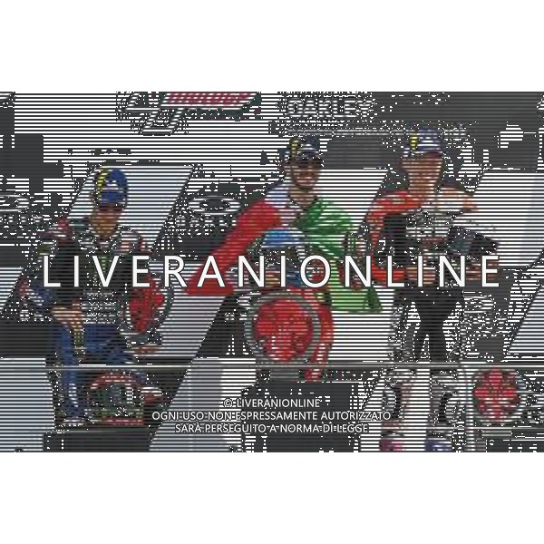 Alessio Marini/LMedia - Gran Premio d\'Italia Oakley Race - MotoGP World Championship<stagioneSportiva> May 29 2022 - Mugello International Circuit Scarperia (FI), Italy Gran Premio d\'Italia Oakley Race Photo showing: the podium of MotoGP with Espargaro Aleix Spa Aprilia Racing Aprilia (third place), Quartararo Fabio Fra Monster Energy Yamaha Motogp Yamaha (second place) and Bagnaia Francesco Ita Ducati Lenovo Team Ducati (first Place) @Alessio Marini/LiveMedia /AGENZIA ALDO LIVERANI SAS