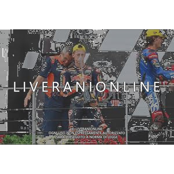 Alessio Marini/LMedia - Gran Premio d\'Italia Oakley Race Moto2, Moto3 - MotoGP World Championship<stagioneSportiva> May 29 2022 - Mugello International Circuit Mugello, Italy Gran Premio d\'Italia Oakley Race Moto2, Moto3 Photo showing: Pedro Acosta SPA Red Bull KTM Ajo KALEX celebrate the victory in Moto2 @Alessio Marini/LiveMedia /AGENZIA ALDO LIVERANI SAS