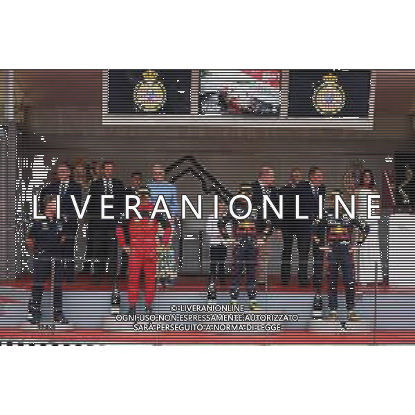 The podium (L to R): Christian Horner (GBR) Red Bull Racing Team Principal; Carlos Sainz Jr (ESP) Ferrari, second; Sergio Perez (MEX) Red Bull Racing, race winner; Max Verstappen (NLD) Red Bull Racing, third. 29.05.2022. Formula 1 World Championship, Rd 7, Monaco Grand Prix, Monte Carlo, Monaco, Race Day. - www.xpbimages.com, EMail: requests@xpbimages.com © Copyright: Batchelor / XPB Images/AGENZIA ALDO LIVERANI SAS - ITALY ONLY EDITORIAL USE ONLY