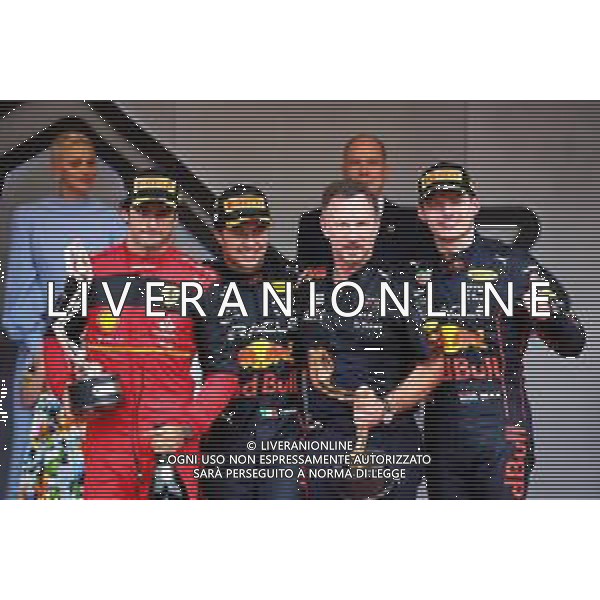 The podium (L to R): Carlos Sainz Jr (ESP) Ferrari, second; Sergio Perez (MEX) Red Bull Racing, race winner; Max Verstappen (NLD) Red Bull Racing, third. 29.05.2022. Formula 1 World Championship, Rd 7, Monaco Grand Prix, Monte Carlo, Monaco, Race Day. - www.xpbimages.com, EMail: requests@xpbimages.com © Copyright: Batchelor / XPB Images/AGENZIA ALDO LIVERANI SAS - ITALY ONLY EDITORIAL USE ONLY