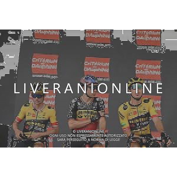 05-06-2022 Criterium Du Dauphine Libere; Tappa 01 La Voulte Sur Rhone - Beauchastel; 2022, Jumbo - Visma; Roglic, Primoz; Van Aert, Wout; Laporte, Christophe; La Voulte Sur Rhone; ©SIROTTI/AGENZIA ALDO LIVERANI SAS
