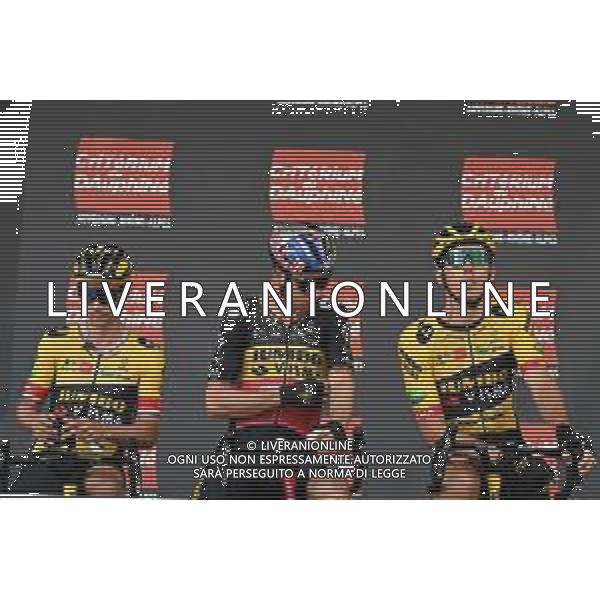 05-06-2022 Criterium Du Dauphine Libere; Tappa 01 La Voulte Sur Rhone - Beauchastel; 2022, Jumbo - Visma; Roglic, Primoz; Van Aert, Wout; Laporte, Christophe; La Voulte Sur Rhone; ©SIROTTI/AGENZIA ALDO LIVERANI SAS