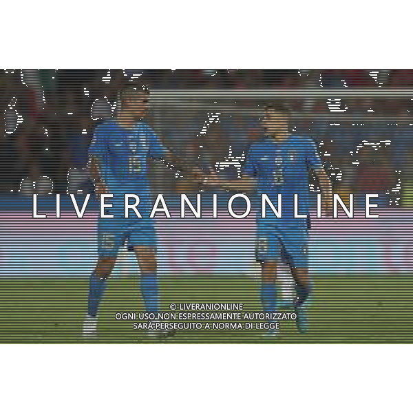 CESENA - UEFA Nations League girone A gruppo 3 - ITALIA vs UNGHERIA 07/06/2022 - nella foto: esultanza Gianluca Mancini(Italia) Barella Nicolo\'(Italia) ©Claudio Zamagni/Agenzi Aldo Liverani s.a.s.