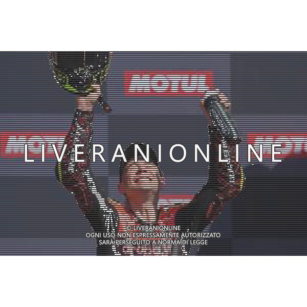MISANO - Campionato Mondiale Superbike 12/06/2022 - nella foto: esultanza sul podio di Alvaro Bautista per la vittoria di gara 2 ©Claudio Zamagni/Agenzi Aldo Liverani s.a.s.