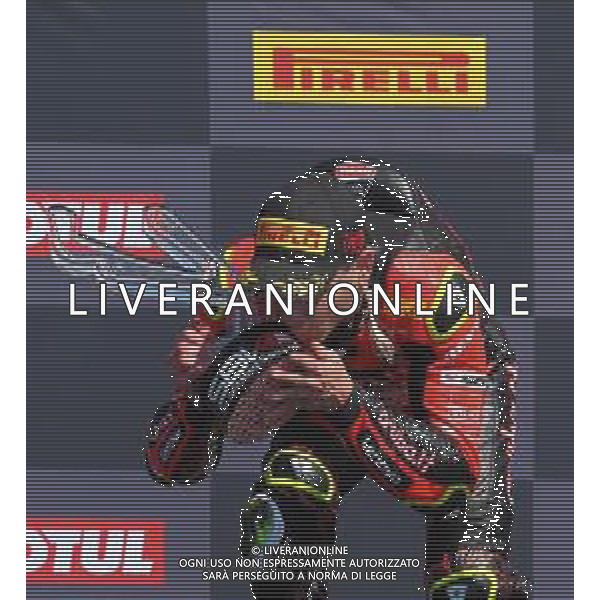 MISANO - Campionato Mondiale Superbike 12/06/2022 - nella foto: esultanza sul podio di Alvaro Bautista per la vittoria di gara 2 ©Claudio Zamagni/Agenzi Aldo Liverani s.a.s.