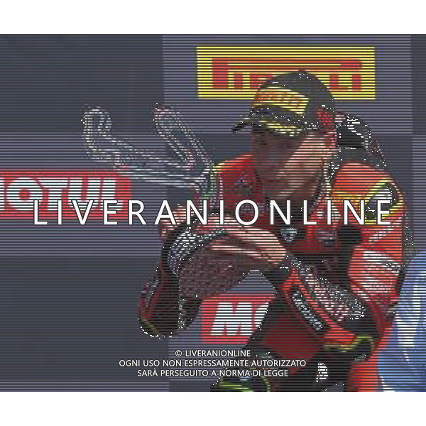 MISANO - Campionato Mondiale Superbike 12/06/2022 - nella foto: esultanza sul podio di Alvaro Bautista per la vittoria di gara 2 ©Claudio Zamagni/Agenzi Aldo Liverani s.a.s.