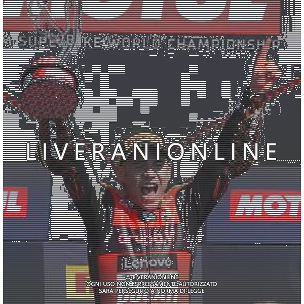 MISANO - Campionato Mondiale Superbike 12/06/2022 - nella foto: esultanza sul podio di Alvaro Bautista per la vittoria di gara 2 ©Claudio Zamagni/Agenzi Aldo Liverani s.a.s.