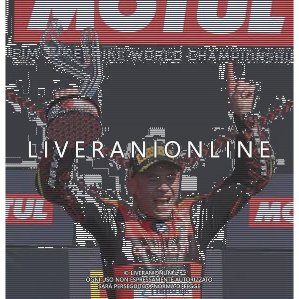 MISANO - Campionato Mondiale Superbike 12/06/2022 - nella foto: esultanza sul podio di Alvaro Bautista per la vittoria di gara 2 ©Claudio Zamagni/Agenzi Aldo Liverani s.a.s.