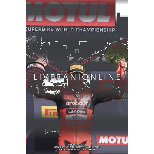 MISANO - Campionato Mondiale Superbike 12/06/2022 - nella foto: esultanza sul podio di Alvaro Bautista per la vittoria di gara 2 ©Claudio Zamagni/Agenzi Aldo Liverani s.a.s.