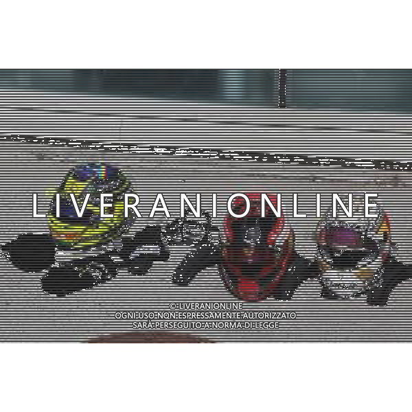 1st place Max Verstappen (NLD) Red Bull Racing RB18 with 2nd place Carlos Sainz Jr (ESP) Ferrari F1-75 and 3rd place Lewis Hamilton (GBR) Mercedes AMG F1 W13 helmets. 19.06.2022. Formula 1 World Championship, Rd 9, Canadian Grand Prix, Montreal, Canada, Race Day. - www.xpbimages.com, EMail: requests@xpbimages.com ¬© Copyright: Batchelor / XPB Images/AGENZIA ALDO LIVERANI SAS - ITALY ONLY EDITORIAL USE ONLY
