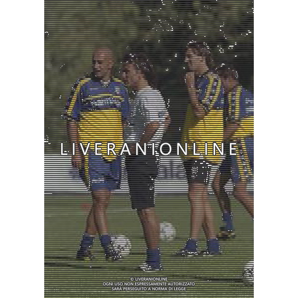 17-07-2000 VALLE D\'AOSTA MORGEX ALLENAMENTO PRE CAMPIONATO PARMA CALCIO NELLA FOTO STEFANO TORRISI ANTONIO BENARRIVO E DINO BAGGIO AG ALDO LIVERANI SAS
