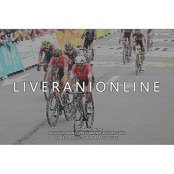 07-07-2022 Tour De France; Tappa 06 Binche - Longwy; 2022, Arkea - Samsic; 2022, Bahrain - Victorious; Quintana Rojas Nairo, Alexander; Teuns, Dylan; Longwy; ©SIROTTI/AGENZIA ALDO LIVERANI SAS