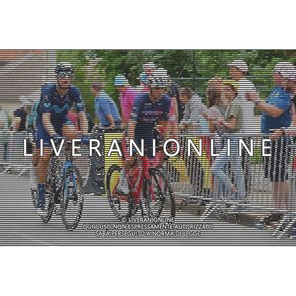 07-07-2022 Tour De France; Tappa 06 Binche - Longwy; 2022, Trek - Segafredo; 2022, Movistar; Ciccone, Giulio; Erviti, Imanol; Longwy; ©SIROTTI/AGENZIA ALDO LIVERANI SAS