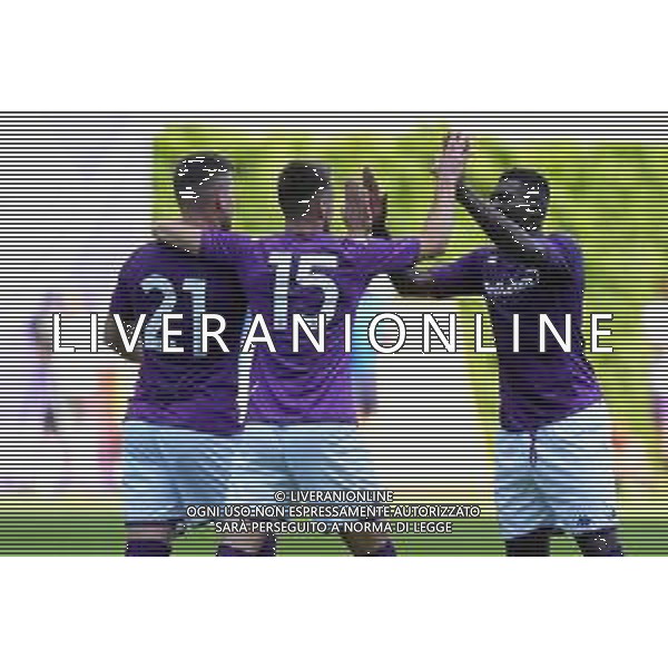 FIORENTINA - REAL VICENZA AMICHEVOLE PRECAMPIONATO A MOENA 12.07.2022 NELLA FOTO ESULTANZA dopo il gol di Luka Jovic con Aleksa Terzic e Duncan ©MOSCA /AGENZIA ALDO LIVERANI SAS