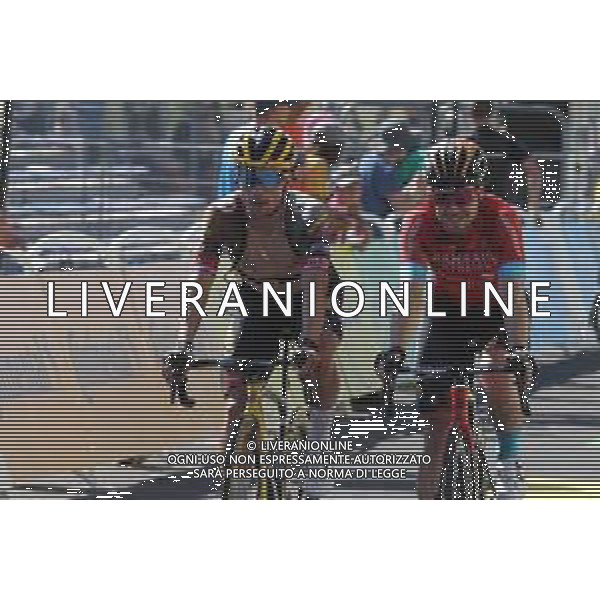 16-07-2022 Tour De France; Tappa 14 Saint-etienne - Mende; 2022, Jumbo - Visma; 2022, Bahrain - Victorious; Roglic, Primoz; Tratnik, Jan; Mende; ©SIROTTI/AGENZIA ALDO LIVERANI SAS