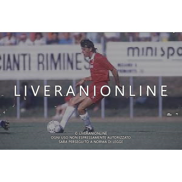 RETROSPETTIVA AGOSTINI MASSIMO CALCIATORE NELLA FOTO MASSIMO AGOSTINI CON LA MAGLIA DELL\'ANCONA CALCIO AG ALDO LIVERANI SAS
