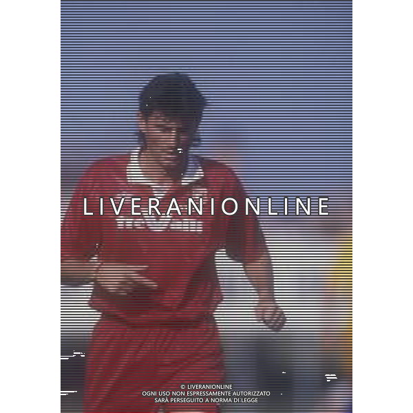 RETROSPETTIVA AGOSTINI MASSIMO CALCIATORE NELLA FOTO MASSIMO AGOSTINI CON LA MAGLIA DELL\'ANCONA CALCIO AG ALDO LIVERANI SAS