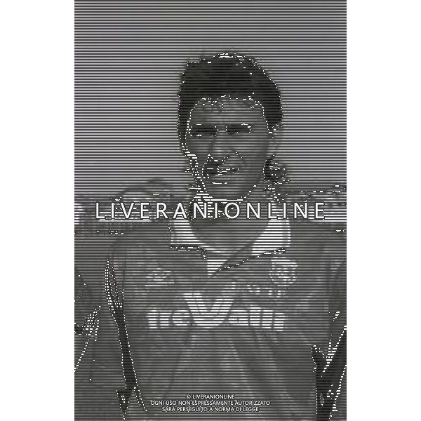 RETROSPETTIVA AGOSTINI MASSIMO CALCIATORE NELLA FOTO MASSIMO AGOSTINI CON LA MAGLIA DELL\'ANCONA CALCIO AG ALDO LIVERANI SAS