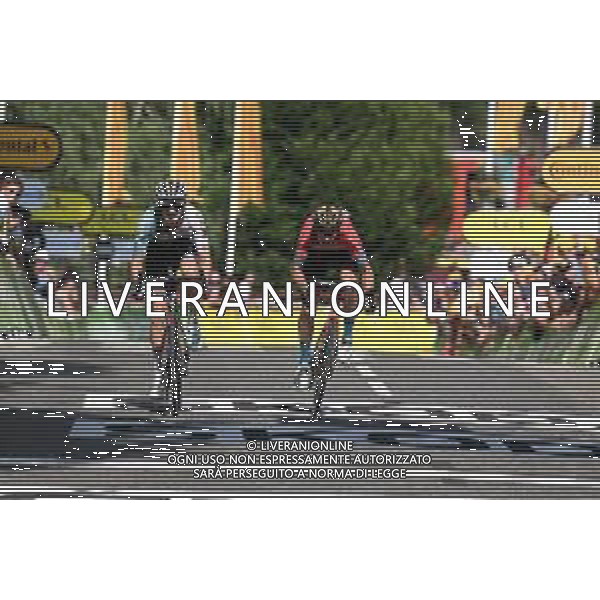 19-07-2022 Tour De France; Tappa 16 Carcassonne - Foix; 2022, Bora - Hansgrohe; 2022, Bahrain - Victorious; Vlasov, Aleksandr; Teuns, Dylan; Foix; ©SIROTTI/AGENZIA ALDO LIVERANI SAS