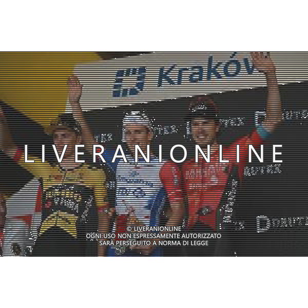 05-08-2022 Tour De Pologne; Tappa 07 Skawina - Krakow; 2022, Groupama - Fdj; 2022, Jumbo - Visma; 2022, Bahrain - Victorious; Demare, Arnaud; Kooij, Olav; Bauhaus, Phil; Krakow; ©SIROTTI/AGENZIA ALDO LIVERANI SAS