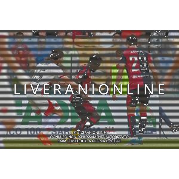 5-8-2022. Cagliari Calcio-Perugia Calcio spa, trentaduesimi Coppa Italia 2022/2023. Stadio Unipol Domus, Cagliari. Foto Salvatore Moi/Aldo Liverani sas. Nella foto:Cristian Dell\'Orco Perugia, Antoine Makoumbou Cagliari, Nunzio Lela Cagliari ©MOI/AGENZIA ALDO LIVERANI SAS