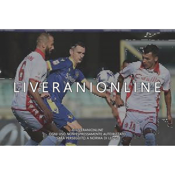 Kevin Lasagna (Hellas Verona) tra Valerio Di Cesare (Bari) e Ruben Alejandro Botta Montero (Bari) Hellas Verona vs Bari Verona 07-08-2022 Stadio Marcantonio Bentegodi Coppa Italia Frecciarossa - 32mi di finale foto Roberto Garavaglia/ag. Aldo Liverani sas /AGENZIA ALDO LIVERANIN SAS