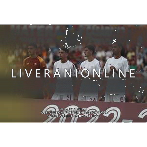 Roma 07/08/2022 Stadio Olimpico Amichevole : AS Roma v Shakhtar Donetsk Roger Ibanez (Roma) , Marash Kumbulla (Roma) Chris Smalling (Roma) ©PEffe/AGENZIA ALDO LIVERANIN SAS