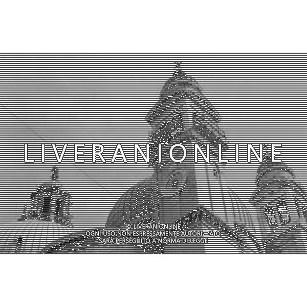 VEDUTE DELLA CITTA \' DI VENEZIA DURANTE IL RESTAURO DEL 1971 - RETROSPETTIVA NELLA FOTO IL CAMPANILE DELLA CHIESA O BASILICA DI SANTA MARIA DELLA SALUTE CANAL GRANDE ©Archivio Giovanni Liverani/AGENZIA ALDO LIVERANI SAS