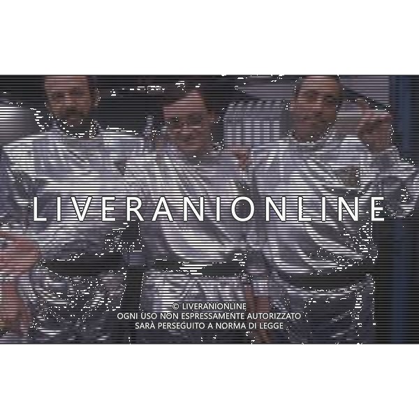 I TRETTRE\' , TRIO COMICO NAPOLETANO, COMPOSTO DA GINO COGLIANDRO, EDOARDO ROMANO E MIRKO SETARO NELLA FOTO NEL VARIETA\' TELEVISIVO \'TRISITORS\' NEL 1989 AG ALDO LIVERANI SAS