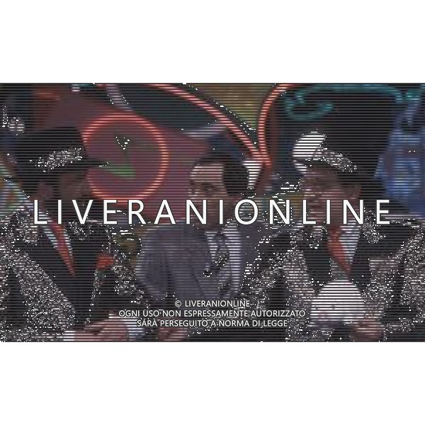 I TRETTRE\' , TRIO COMICO NAPOLETANO, COMPOSTO DA GINO COGLIANDRO, EDOARDO ROMANO E MIRKO SETARO NELLA FOTO NEL PROGRAMMA TV \' DRIVE IN \' AG ALDO LIVERANI SAS