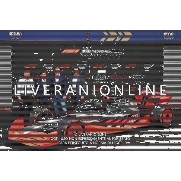 (L to R): Stefano Domenicali (ITA) Formula One President and CEO; Mohammed Bin Sulayem (UAE) FIA President; Markus Duesmann (GER) Audi Chief Executive Officer; and Oliver Hoffmann (GER) Audi Member of the Board of Management for Technical Development - with a showcar in the pits as Audi has officially registered as an F1 engine manufacturer for the 2026 regulations. 26.08.2022. Formula 1 World Championship, Rd 14, Belgian Grand Prix, Spa Francorchamps, Belgium, Practice Day. - www.xpbimages.com, EMail: requests@xpbimages.com © Copyright: Bearne / XPB Images /AGENZIA ALDO LIVERANI SAS - ITALY ONLY EDITORIAL USE ONLY