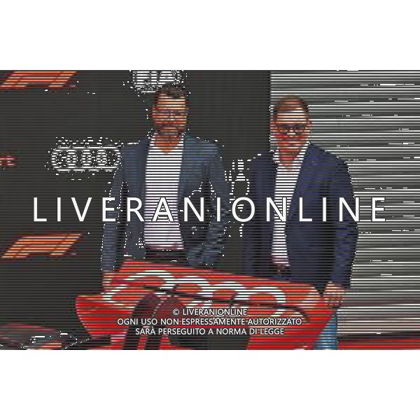 (L to R): Oliver Hoffmann (GER) Audi Member of the Board of Management for Technical Development and Markus Duesmann (GER) Audi Chief Executive Officer with a showcar in the pits as Audi has officially registered as an F1 engine manufacturer for the 2026 regulations. 26.08.2022. Formula 1 World Championship, Rd 14, Belgian Grand Prix, Spa Francorchamps, Belgium, Practice Day. - www.xpbimages.com, EMail: requests@xpbimages.com © Copyright: Batchelor / XPB Images /AGENZIA ALDO LIVERANI SAS - ITALY ONLY EDITORIAL USE ONLY