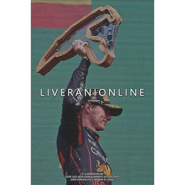 Race winner Max Verstappen (NLD) Red Bull Racing celebrates on the podium. 28.08.2022. Formula 1 World Championship, Rd 14, Belgian Grand Prix, Spa Francorchamps, Belgium, Race Day. - www.xpbimages.com, EMail: requests@xpbimages.com © Copyright: Batchelor / XPB Images/AGENZIA ALDO LIVERANI SAS - ITALY ONLY EDITORIAL USE ONLY