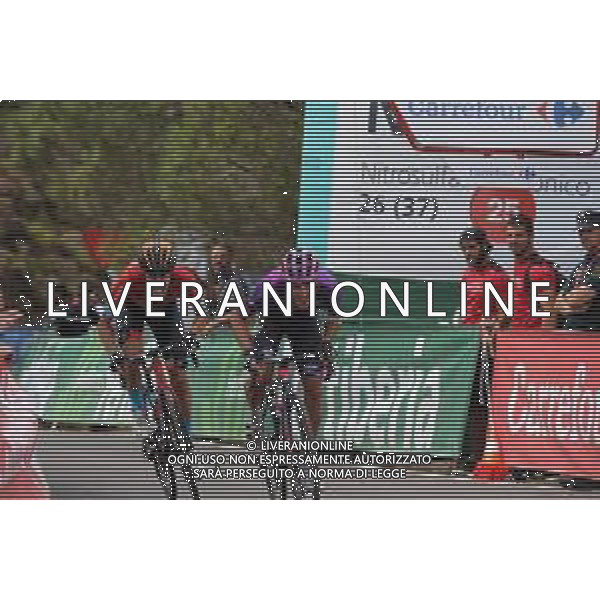01-09-2022 Vuelta A Espana; Tappa 12 Salobrena - Penas Blancas; 2022, Burgos - Bh; 2022, Bahrain - Victorious; Diaz, Jose Manuel; Zambanini, Edoardo; Penas Blancas; ©SIROTTI/AGENZIA ALDO LIVERANI SAS