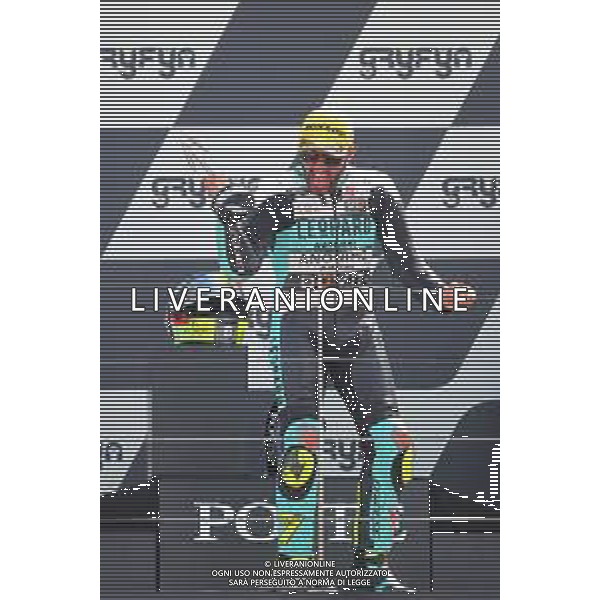 MOTOMONDIALE 2022 - GRAN PREMIO GRYFYN DI SAN MARINO E DELLA RIVIERA DI RIMINI 04/09/2022 nella foto: Dennis Foggia sul podio vince la gara di moto 3 ©Claudio Zamagni/Agenzia Aldo Liverani