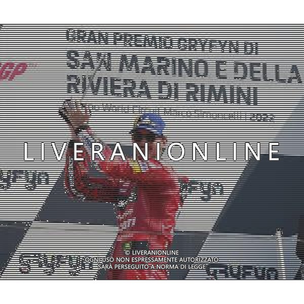 MOTOMONDIALE 2022 - GRAN PREMIO GRYFYN DI SAN MARINO E DELLA RIVIERA DI RIMINI 04/09/2022 nella foto: Francesco Bagnaia of Italy and Ducati Lenovo Team sul podio ©Claudio Zamagni/Agenzia Aldo Liverani /AGENZIA ALDO LIVERANI SAS