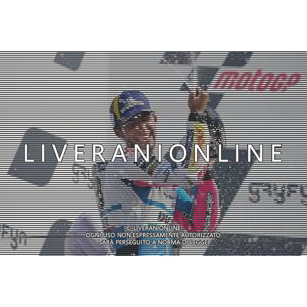 MOTOMONDIALE 2022 - GRAN PREMIO GRYFYN DI SAN MARINO E DELLA RIVIERA DI RIMINI 04/09/2022 nella foto: esultanza Enea Bastianini of Italy and Gresini Racing MotoGP sul podio ©Claudio Zamagni/Agenzia Aldo Liverani /AGENZIA ALDO LIVERANI SAS
