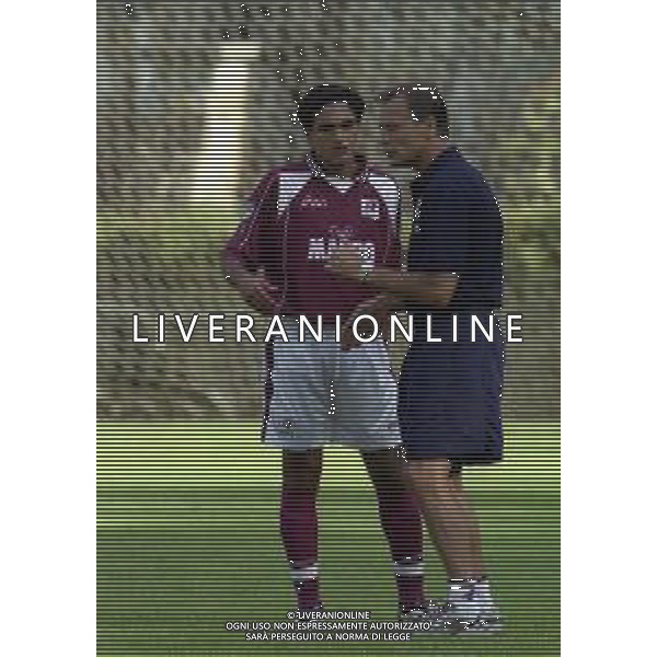 2000-2001 REGGINA CALCIO AMICHEVOLE ESTIVA NELLA FOTO FRANCO COLOMBA ALLENATORE REGGINA CALCIO CON NENAD PRALIJA AG ALDO LIVERANI SAS