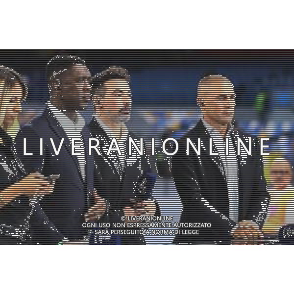 NAPOLI - LIVERPOOL CHAMPIONS LEAGUE 07.09.2022 NELLA FOTO FABIO CANNAVARO CON EZEQUIEL LAVEZZI E CLARENCE SEEDORF COMMENTATORI ©MOSCA/AGENZIA ALDO LIVERANI SAS