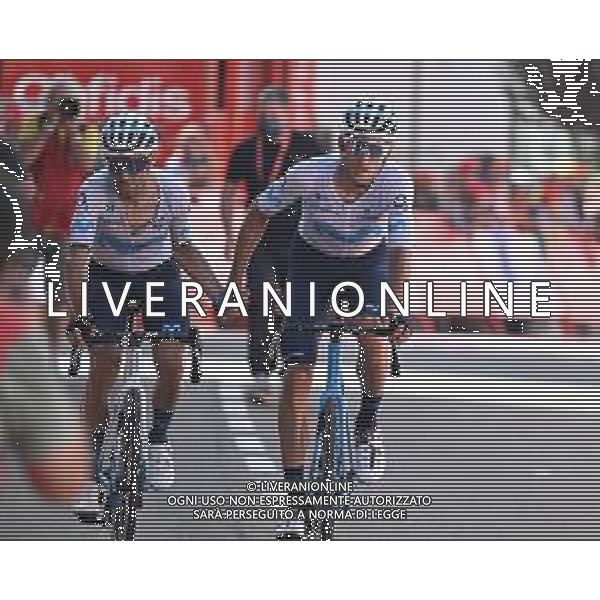 08-09-2022 Vuelta A Espana; Tappa 18 Trujillo - Alto De Piornal; 2022, Movistar; Valverde, Alejandro; Verona Quintanilla, Carlos; Alto De Piornal; ©SIROTTI/AGENZIA ALDO LIVERANI SAS
